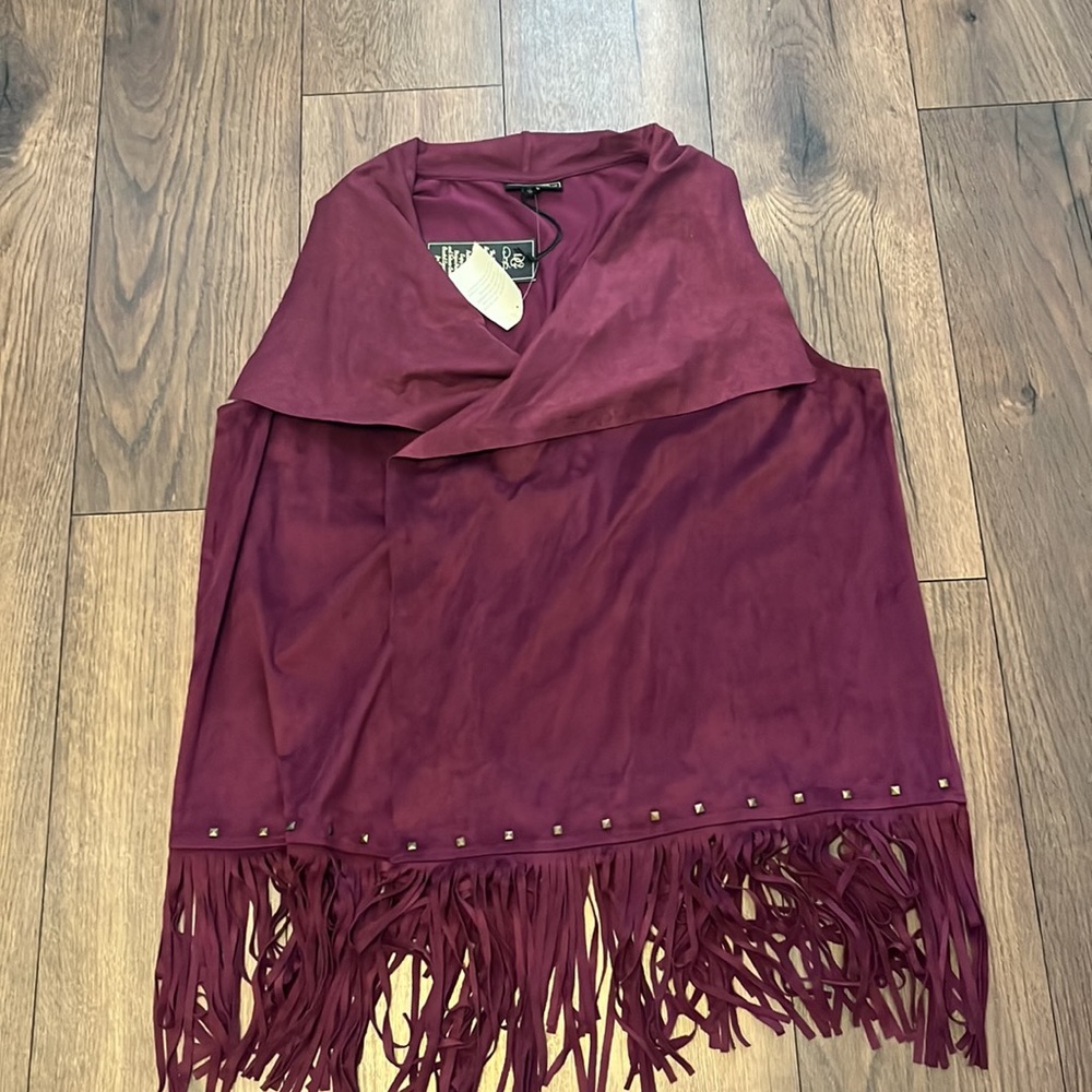 NWT Diane Gilman burgundy suede fringe vest 1X - Picture 1 of 5